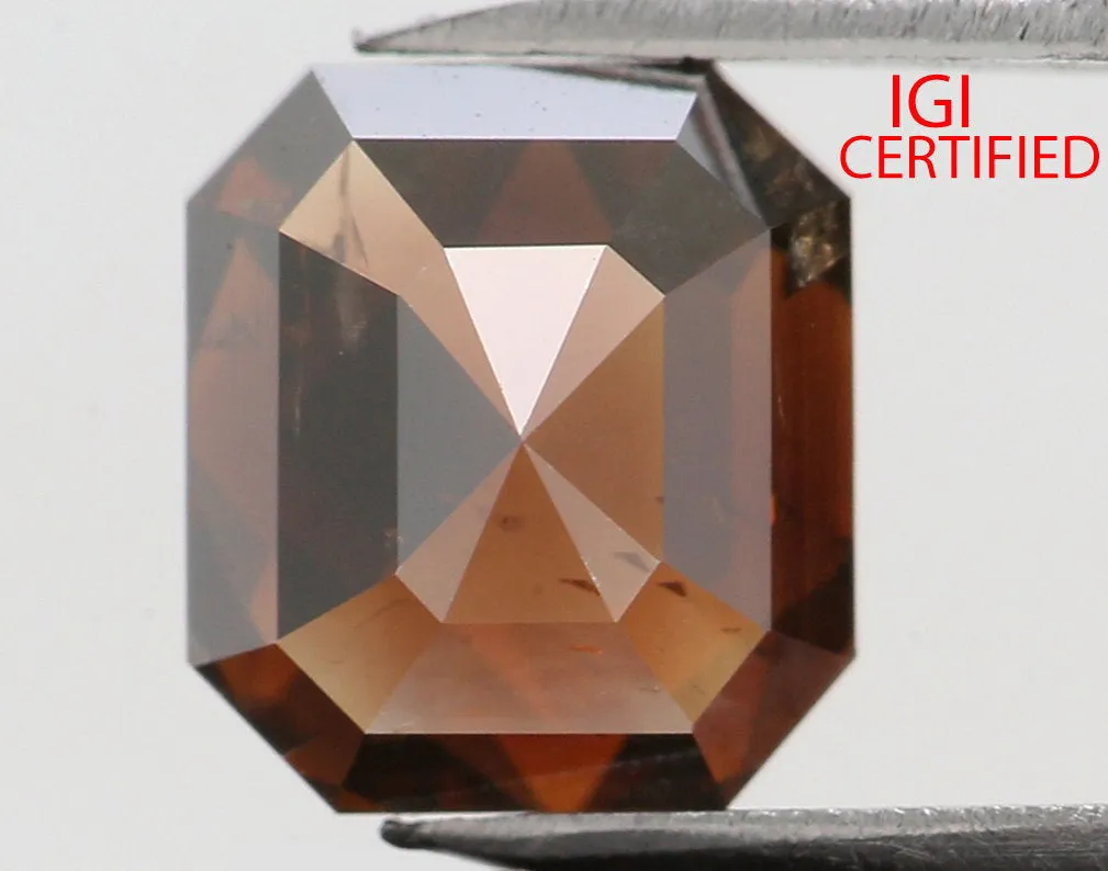 1.10 Ct IGI CERTIFIED Natural Loose Emerald Shape Diamond Deep Orange Brown Color Emerald Diamond 5.90 MM Natural Emerald Cut Di