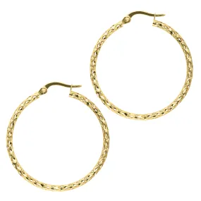 14K Gold Diamond Cut Sparkle Hoop Earring, Diameter 27mm