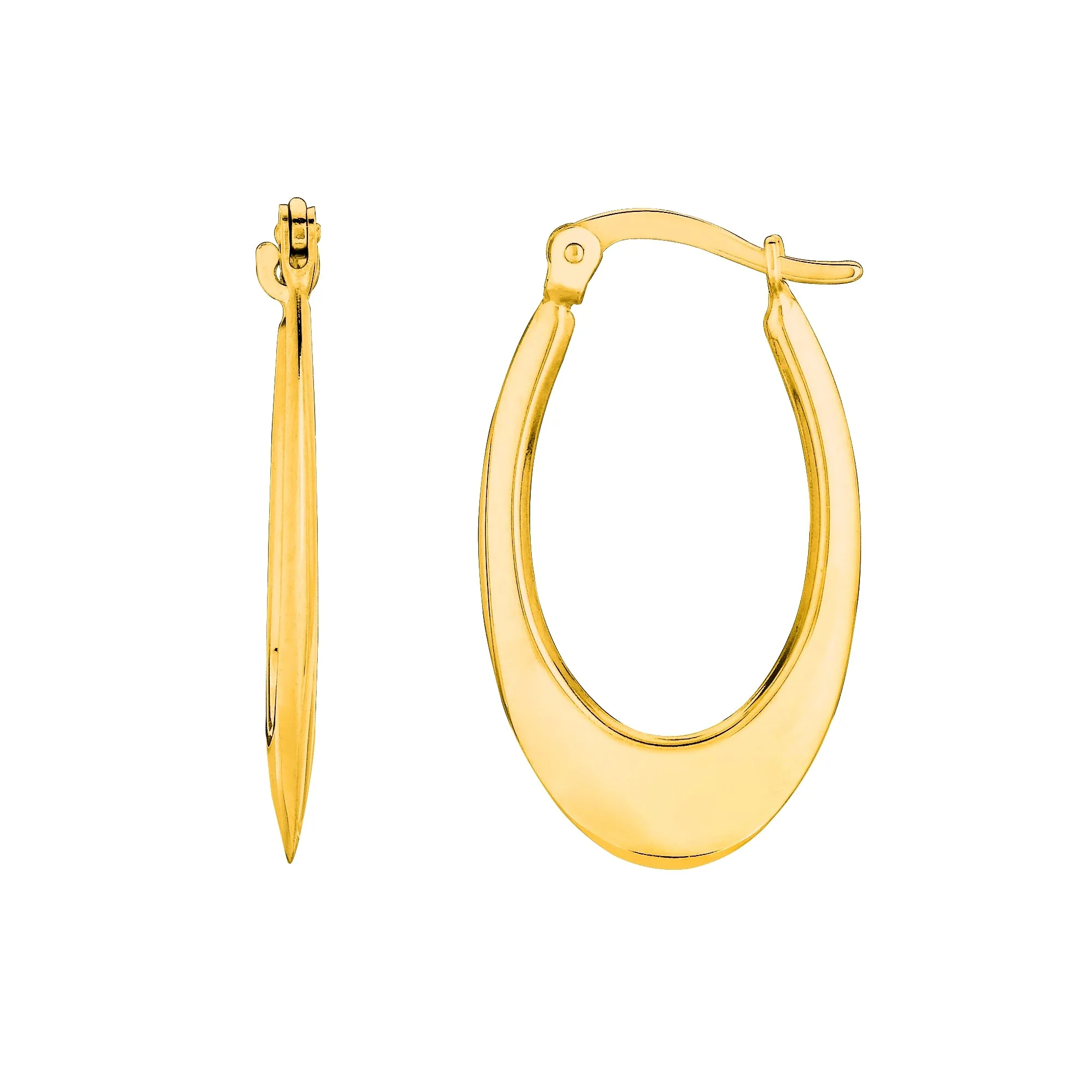 14K Gold Graduated Puffed Open Oval Hoop Earring