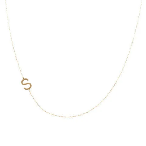 14K Solid Gold Sideways Initial Necklace - Up to 4 Letters