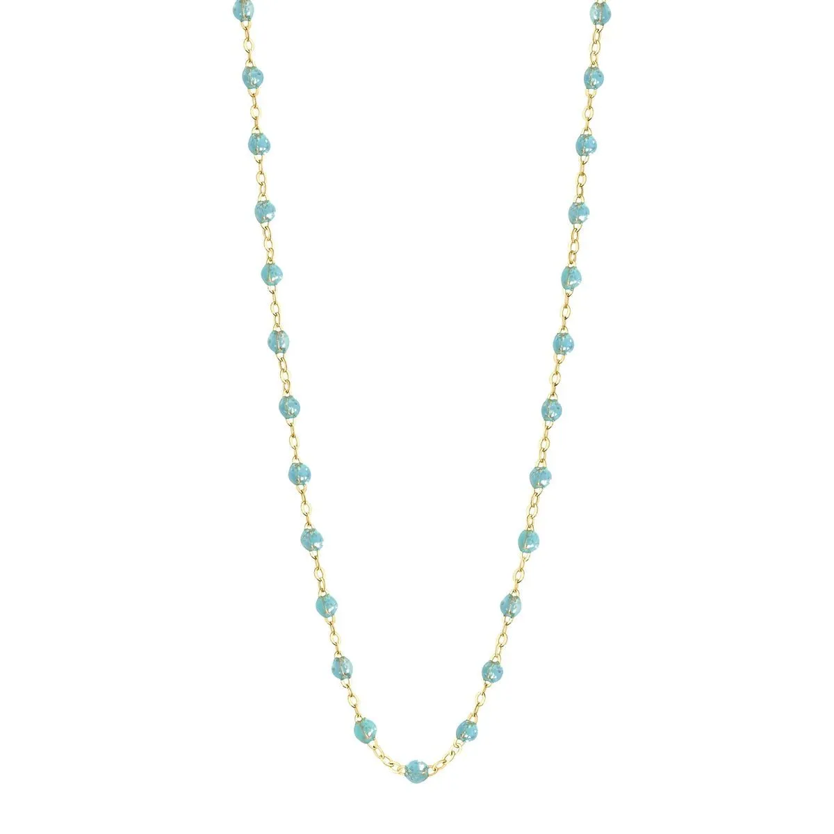 18K Gold Aqua Blue Resin Beaded Classic Necklace