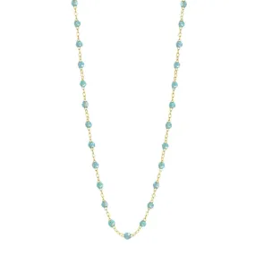 18K Gold Aqua Blue Resin Beaded Classic Necklace