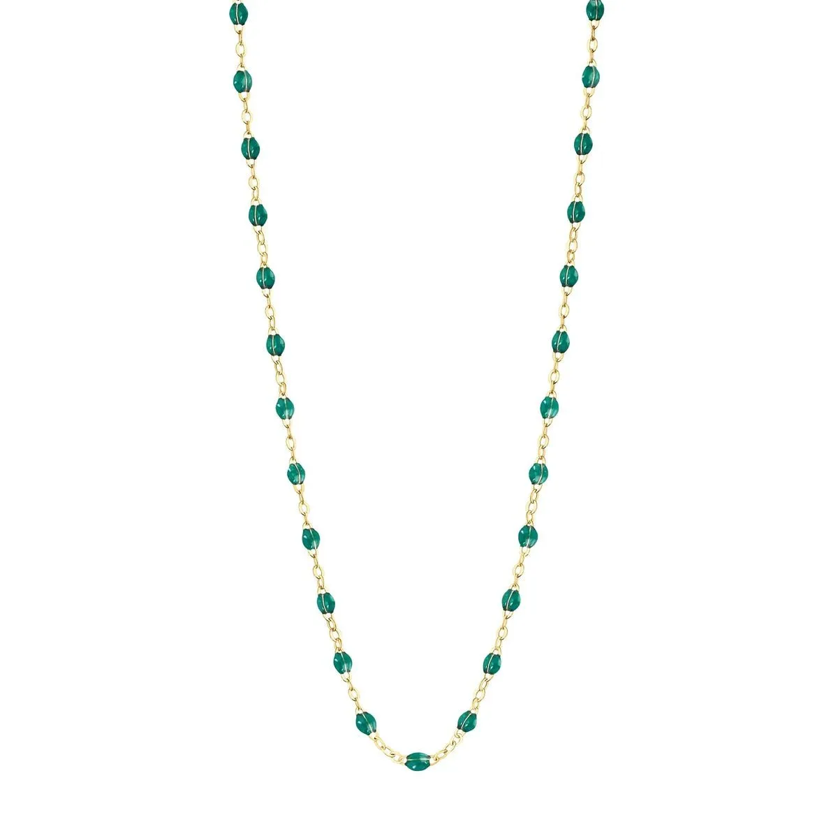 18K Gold Emerald Green Resin Beaded Classic Necklace