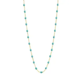 18K Gold Turquoise Green Resin Beaded Classic Necklace