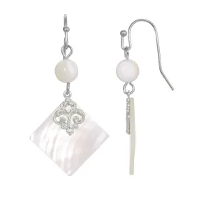 1928 Jewelry Mother of Pearl Shell & Bead Drop Earrings