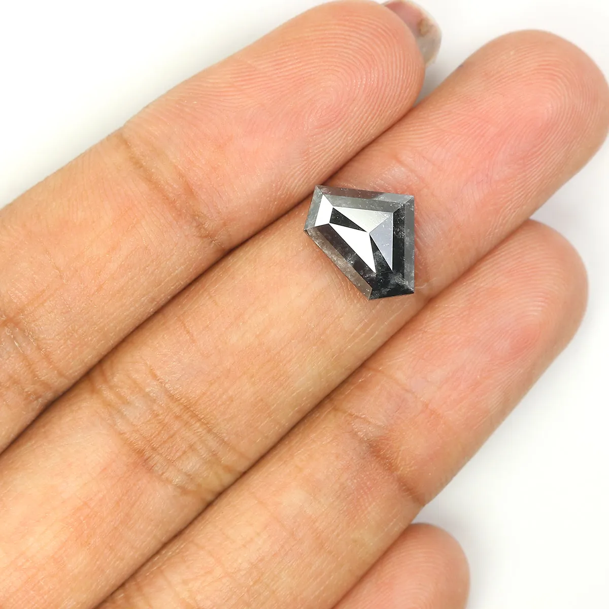 2.90 CT Natural Loose Shield Shape Diamond Salt And Pepper Shield Diamond 8.60 MM Natural Loose Black Color Shield Rose Cut Diam