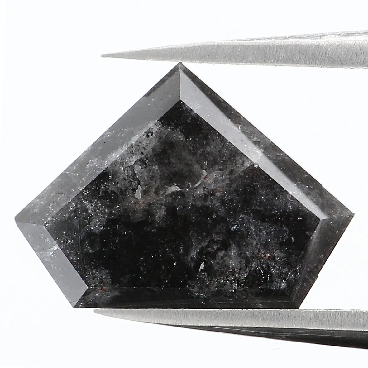 2.90 CT Natural Loose Shield Shape Diamond Salt And Pepper Shield Diamond 8.60 MM Natural Loose Black Color Shield Rose Cut Diam