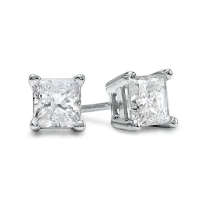 3/4 Ct TW Princess Diamond Stud Earrings