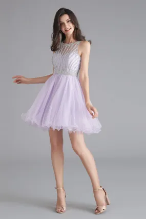 A-Line Tulle Sleeveless Beading Homecoming Dresses