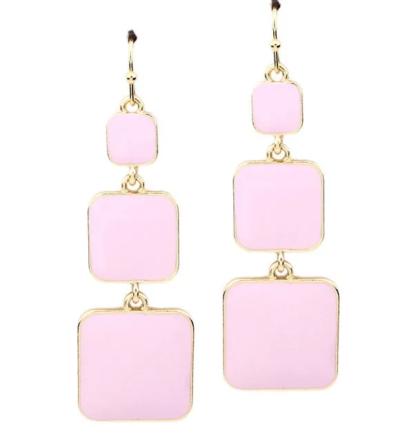 Barbie Theme Enamel Square Drop Earrings