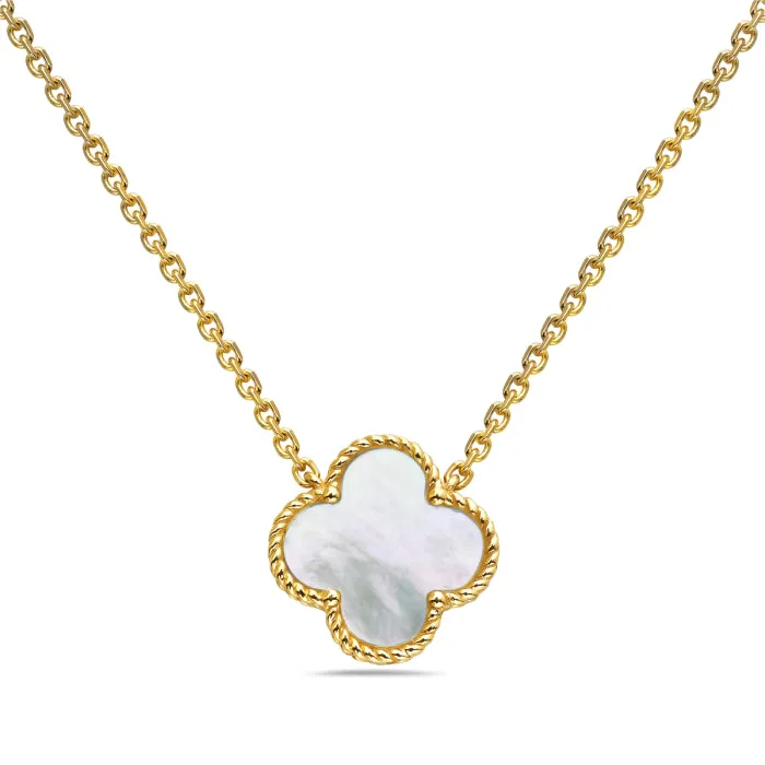 Bassali - 14K Yellow Gold with Mother of Pearl Clover Necklace