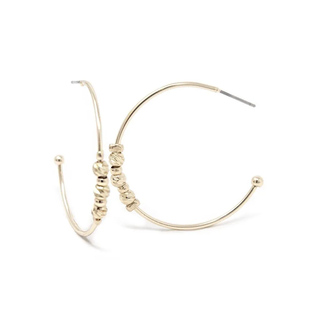 Beaded Post-Back Hoop Earrings Gold T