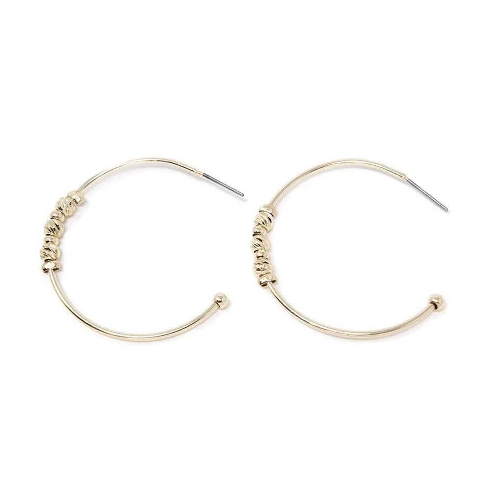 Beaded Post-Back Hoop Earrings Gold T