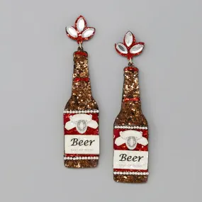 Beer Bottle Glittered Leather Dangle Earrings