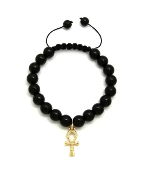 Black Bead Bracelet (Ankh)