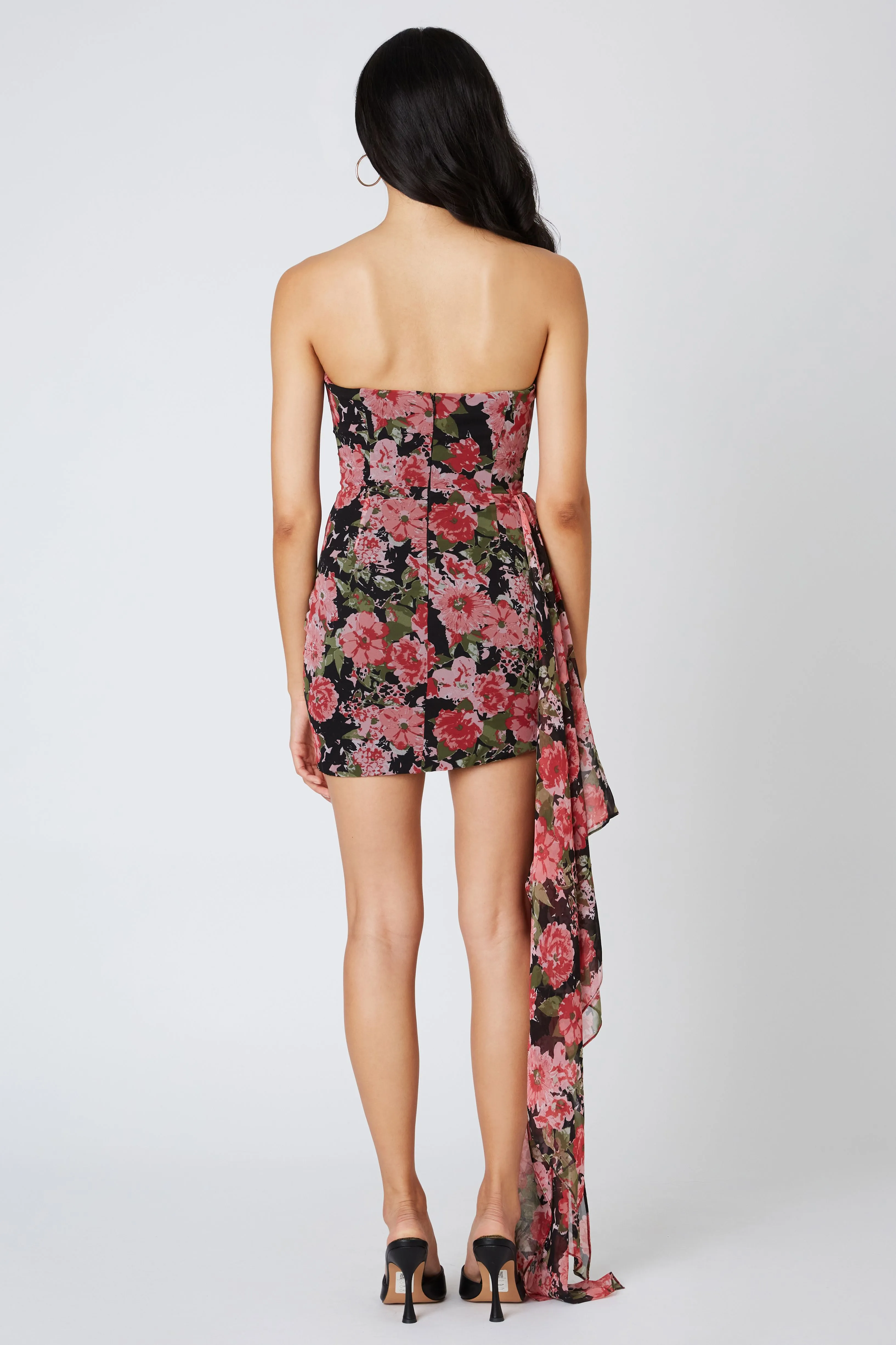 Black Floral Strapless Dress