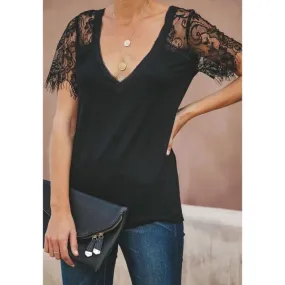 Black Lace Sleeve Tee