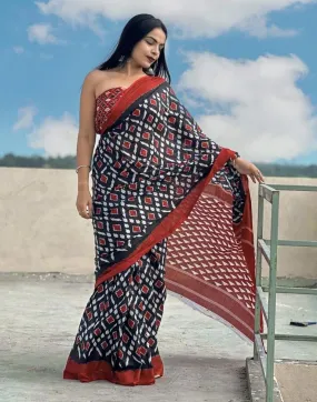 Black Printed Cotton Saree