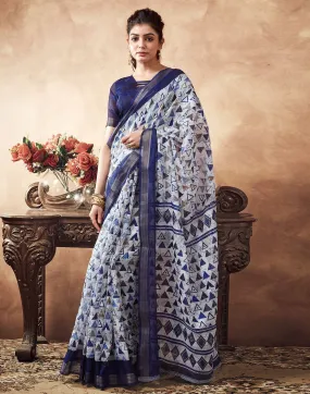 Blue Printed Cotton Saree