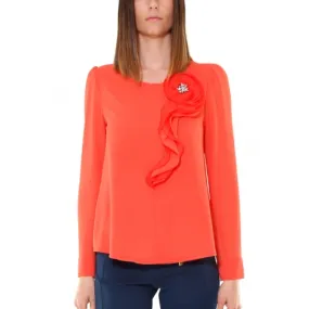 BLUSA DI CHIFFON CON ROSONE, ARANCIO