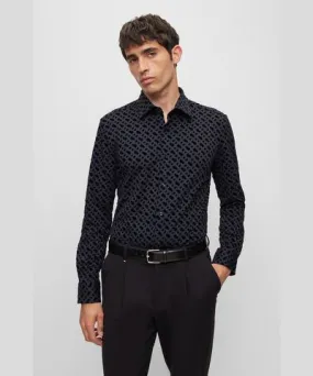 Boss Slim-fit shirt with flock-print monograms