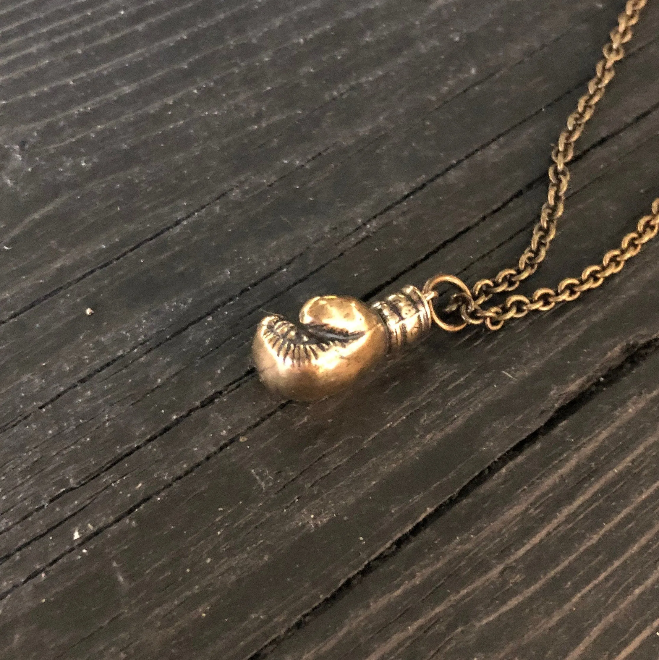 Boxing Glove Charm Pendant Necklace - Solid Cast Bronze - Polished Oxidized Finish - Multiple Chain Lengths Available