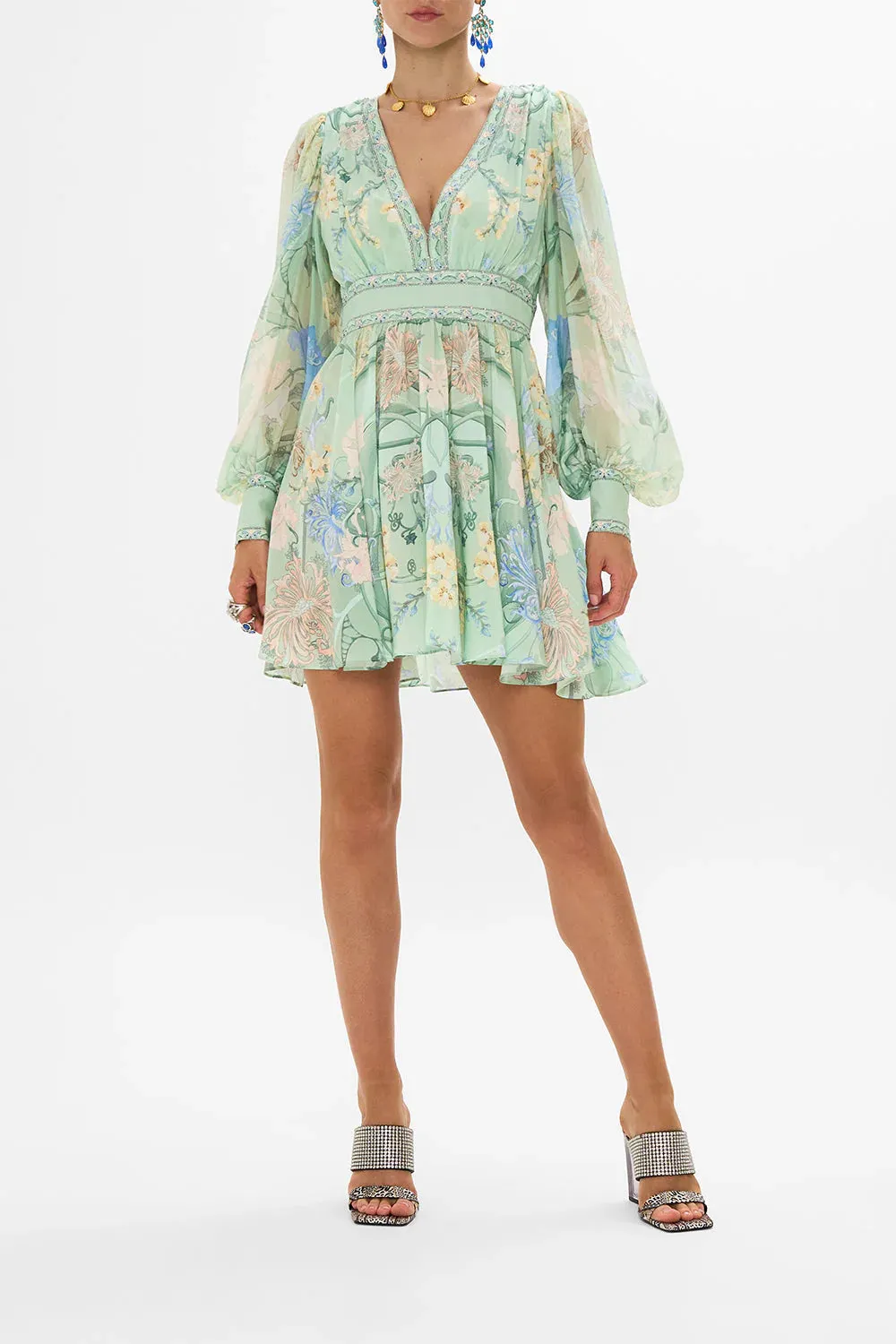 Camilla Short Dress w/ Blouson Sleeve in Dreaming in Dutch