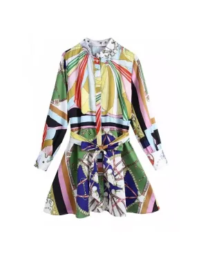 Chain Multi Color Print Shirt Dress