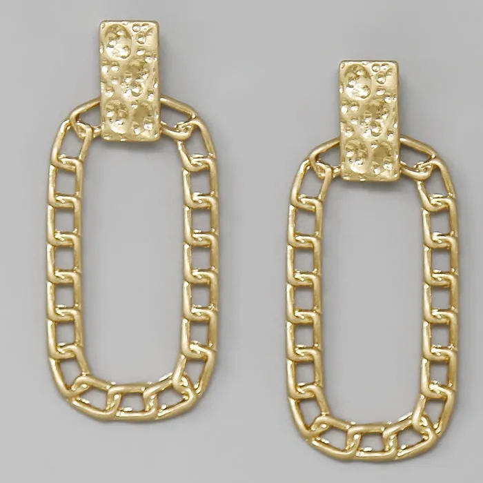 Chain Oval Hoop Drop Earrings