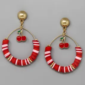 Cherry Charm Beaded Hoop Earrings