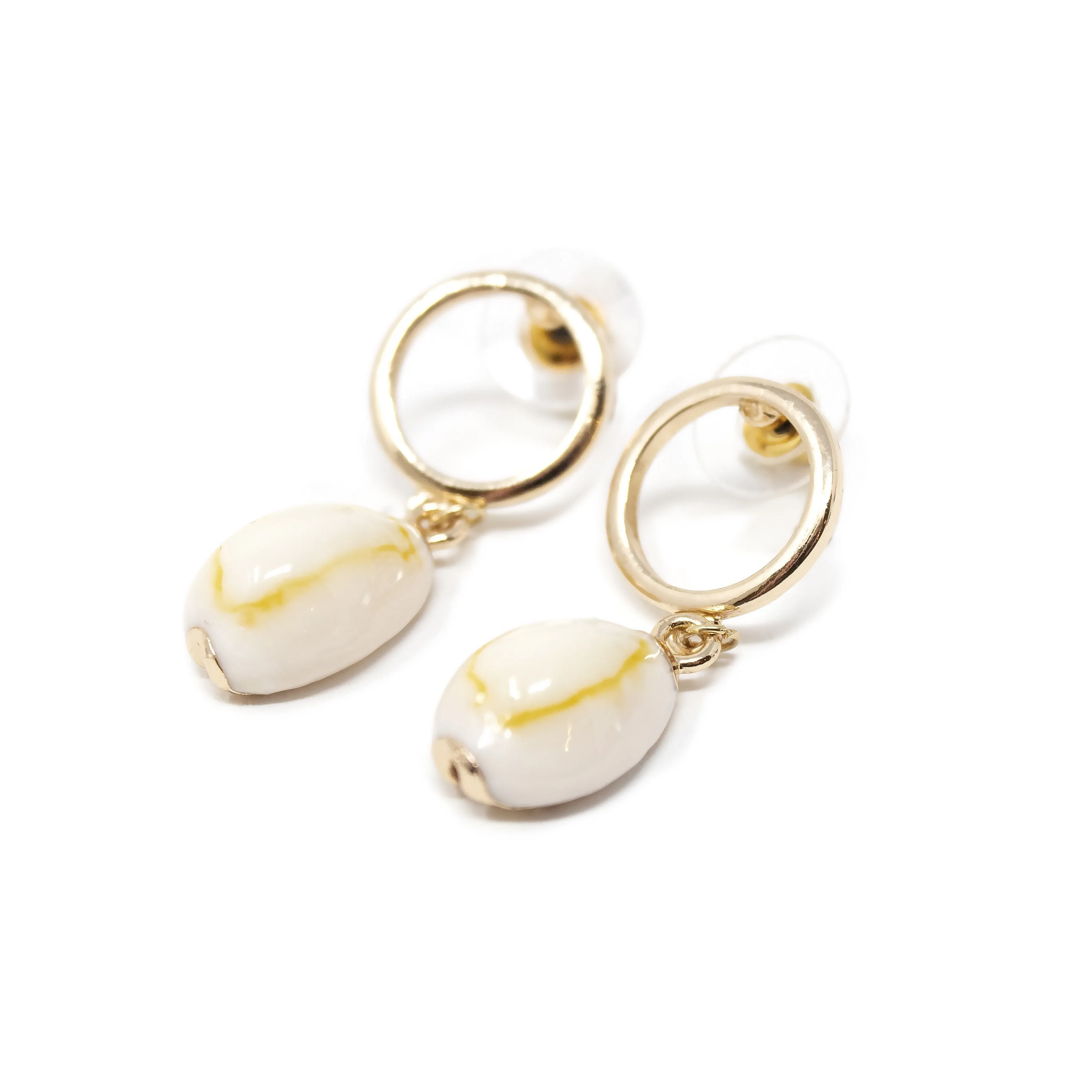 Cowrie Shell Post Earrings Gold Tone