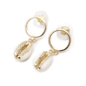 Cowrie Shell Post Earrings Gold Tone