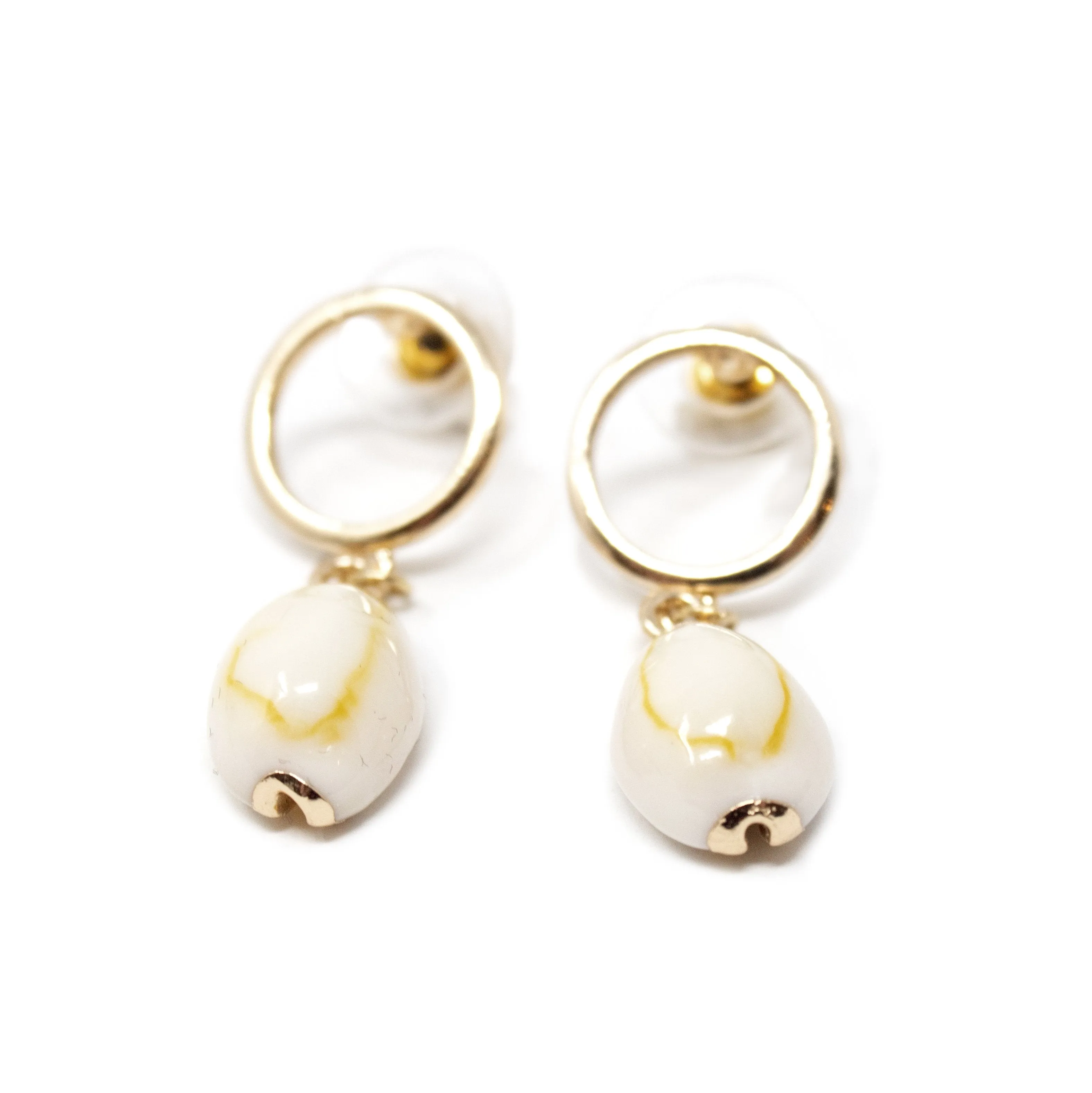 Cowrie Shell Post Earrings Gold Tone