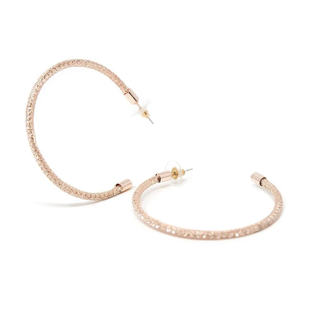 Crystal Mesh Half Hoop Earrings Rose Gold Tone