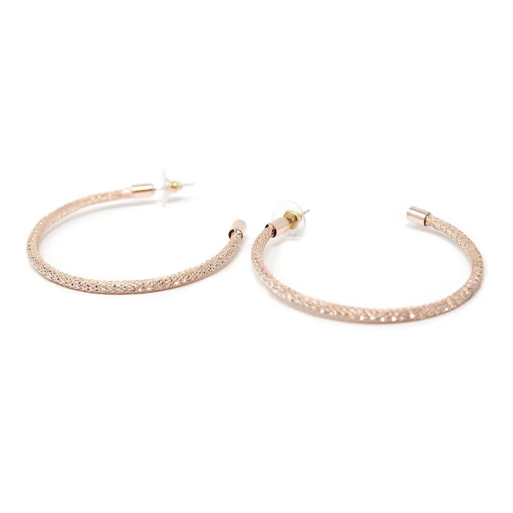 Crystal Mesh Half Hoop Earrings Rose Gold Tone