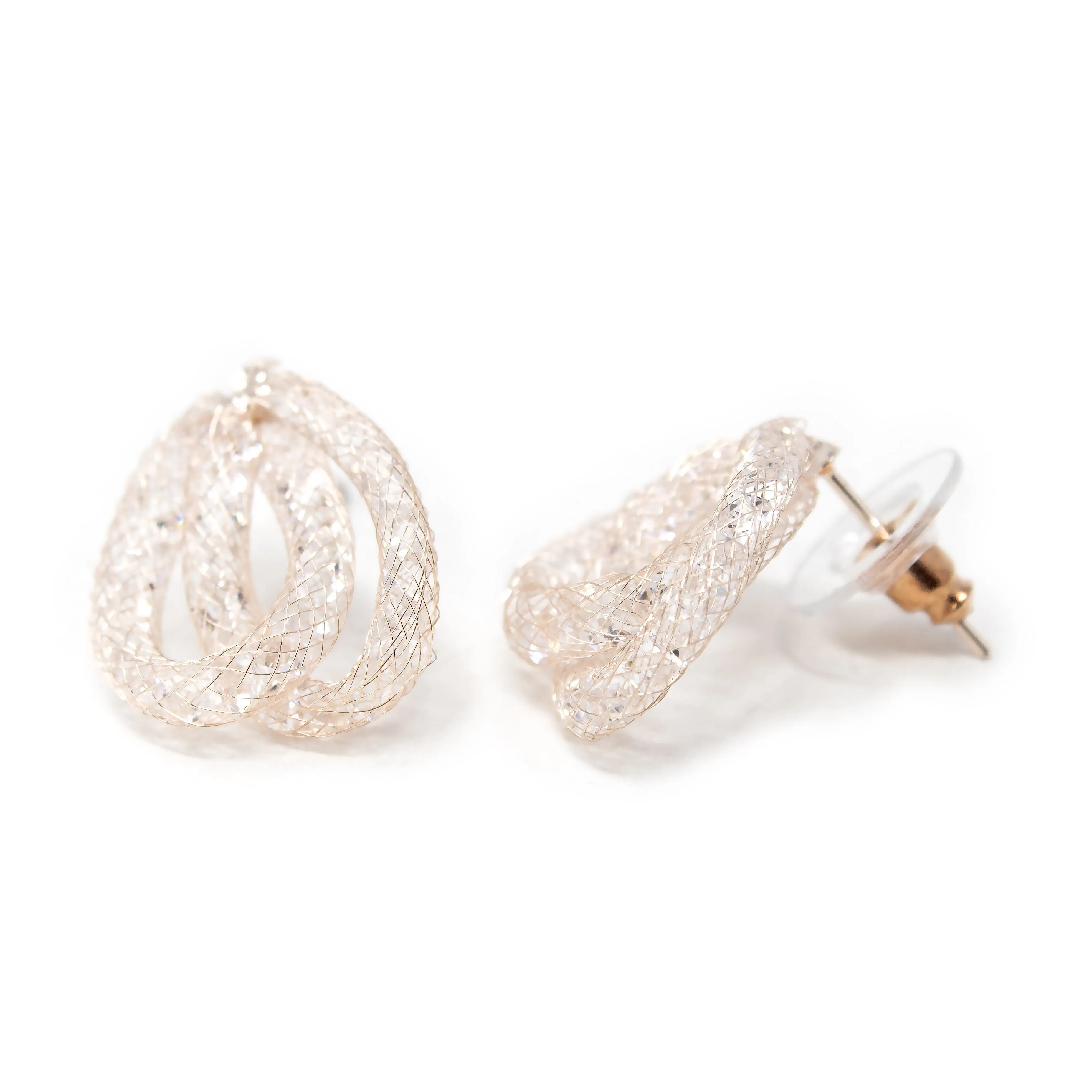 Crystal Mesh Stud Rose Gold Tone Earrings