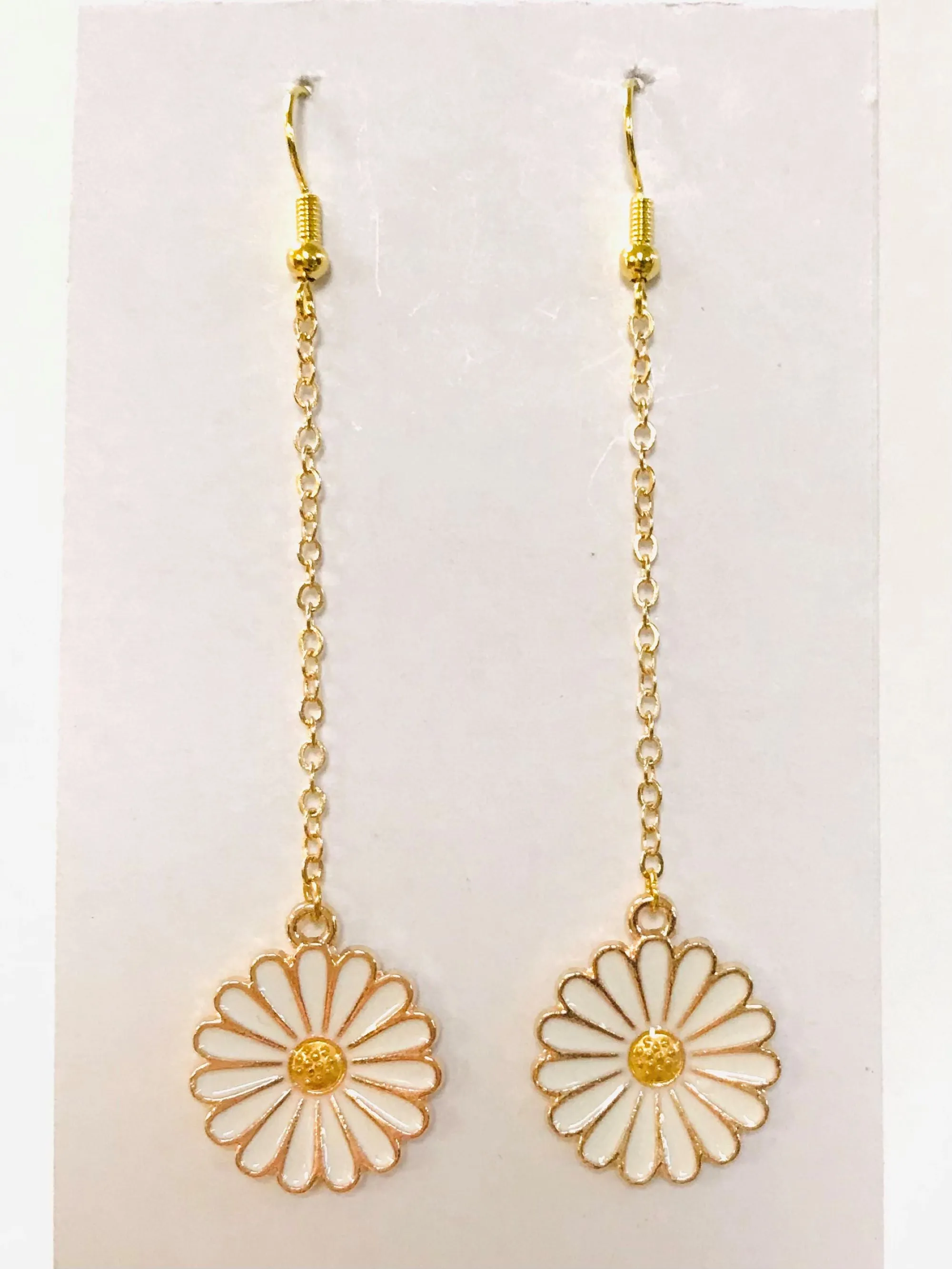 Daisy Earrings Gold Long Dangle Chain White