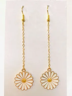 Daisy Earrings Gold Long Dangle Chain White