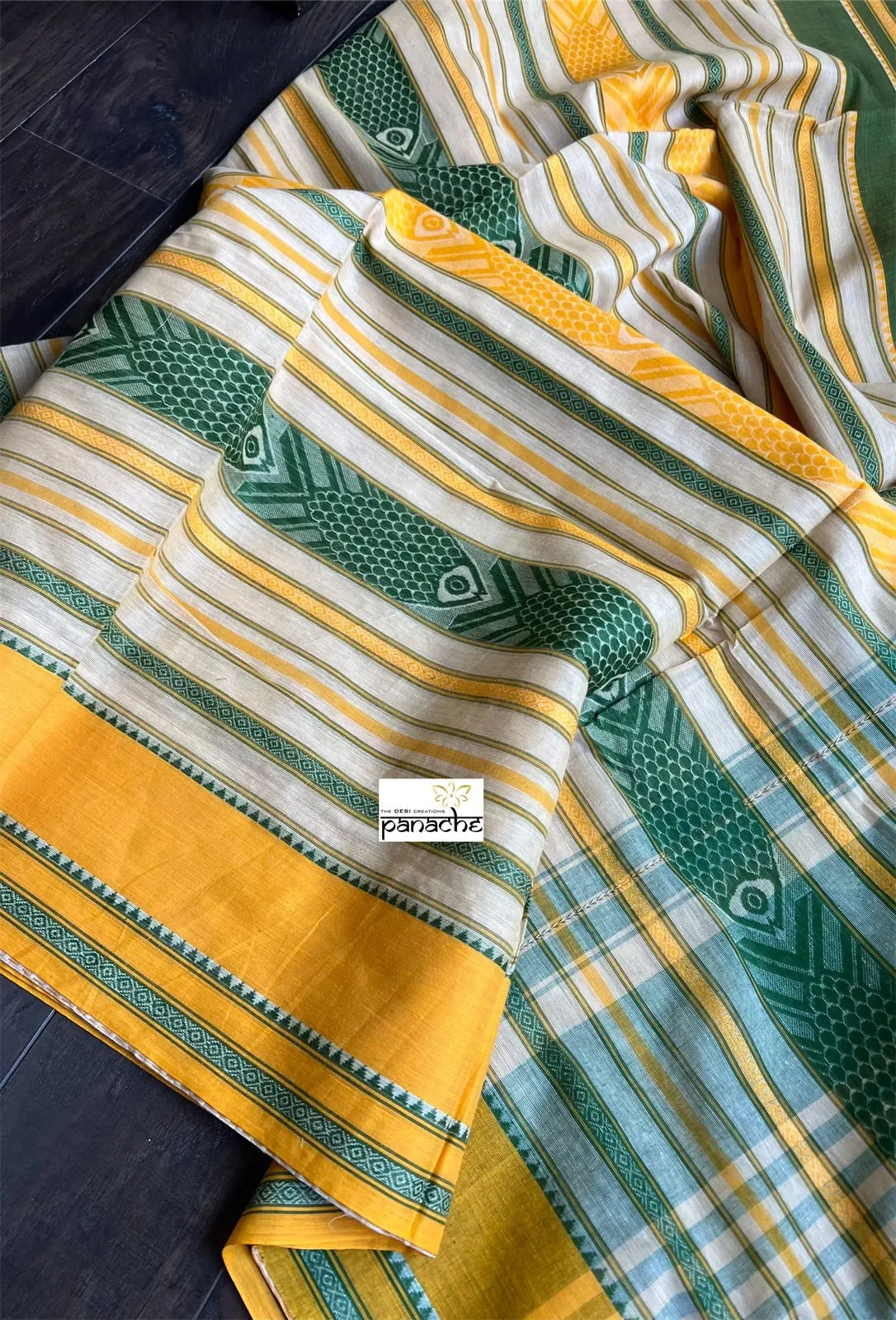 Dhonekhali Cotton Saree - Green Yellow