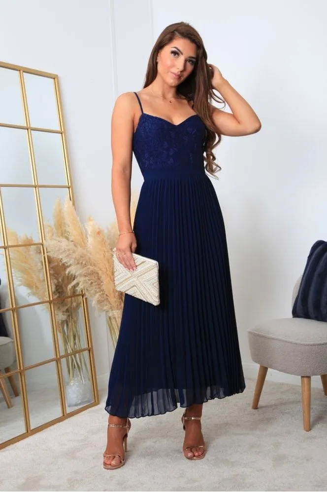 Double Second Strappy Pleated Lace Dress