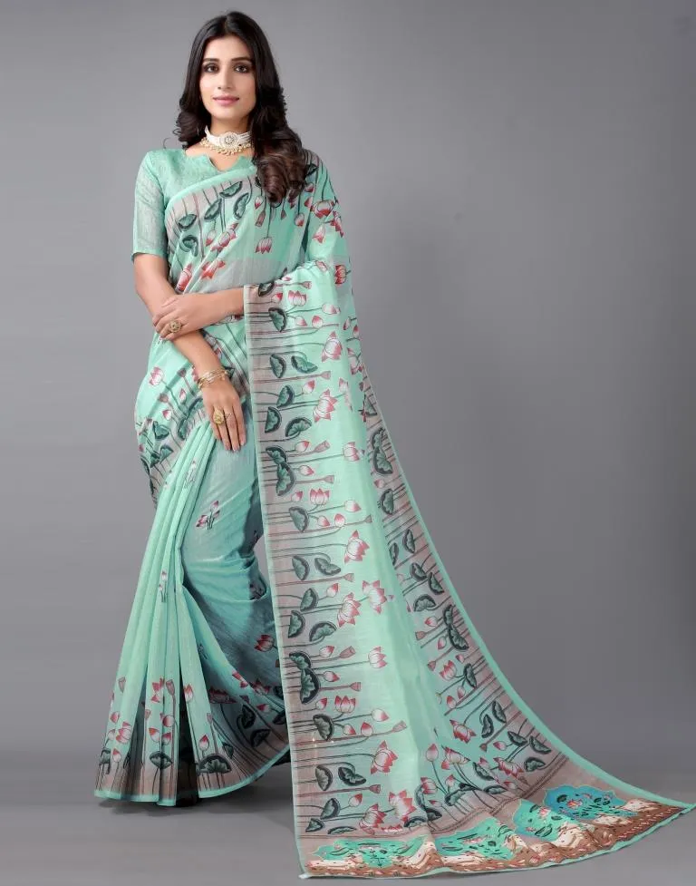 Dusty Green Cotton Saree