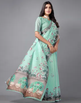 Dusty Green Cotton Saree