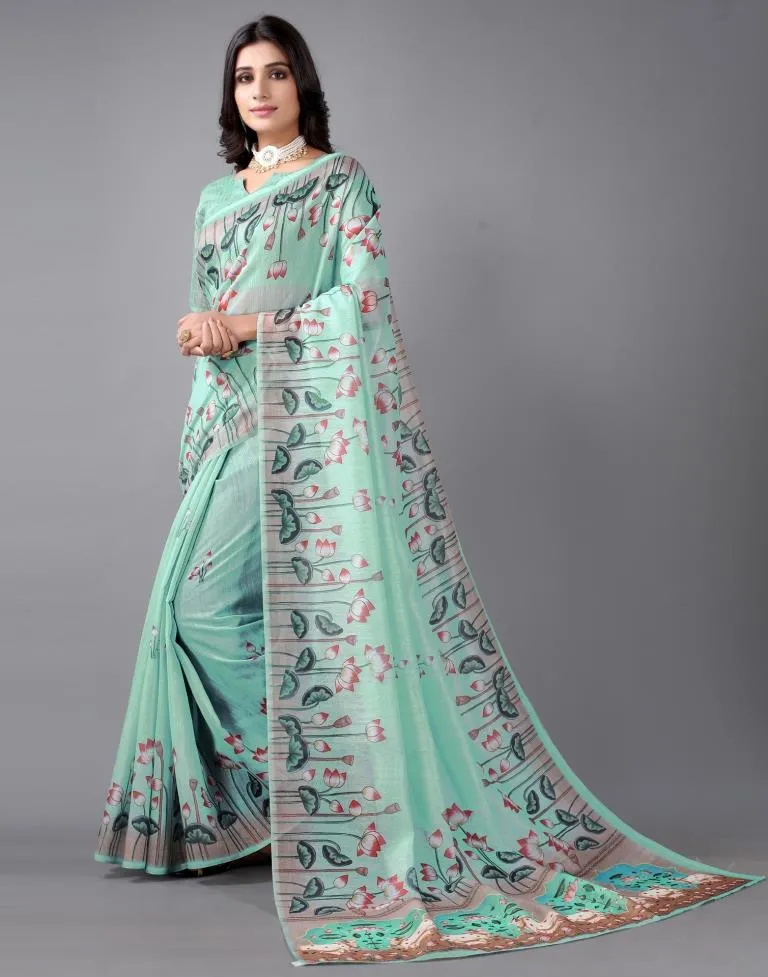 Dusty Green Cotton Saree