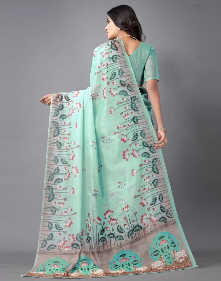 Dusty Green Cotton Saree