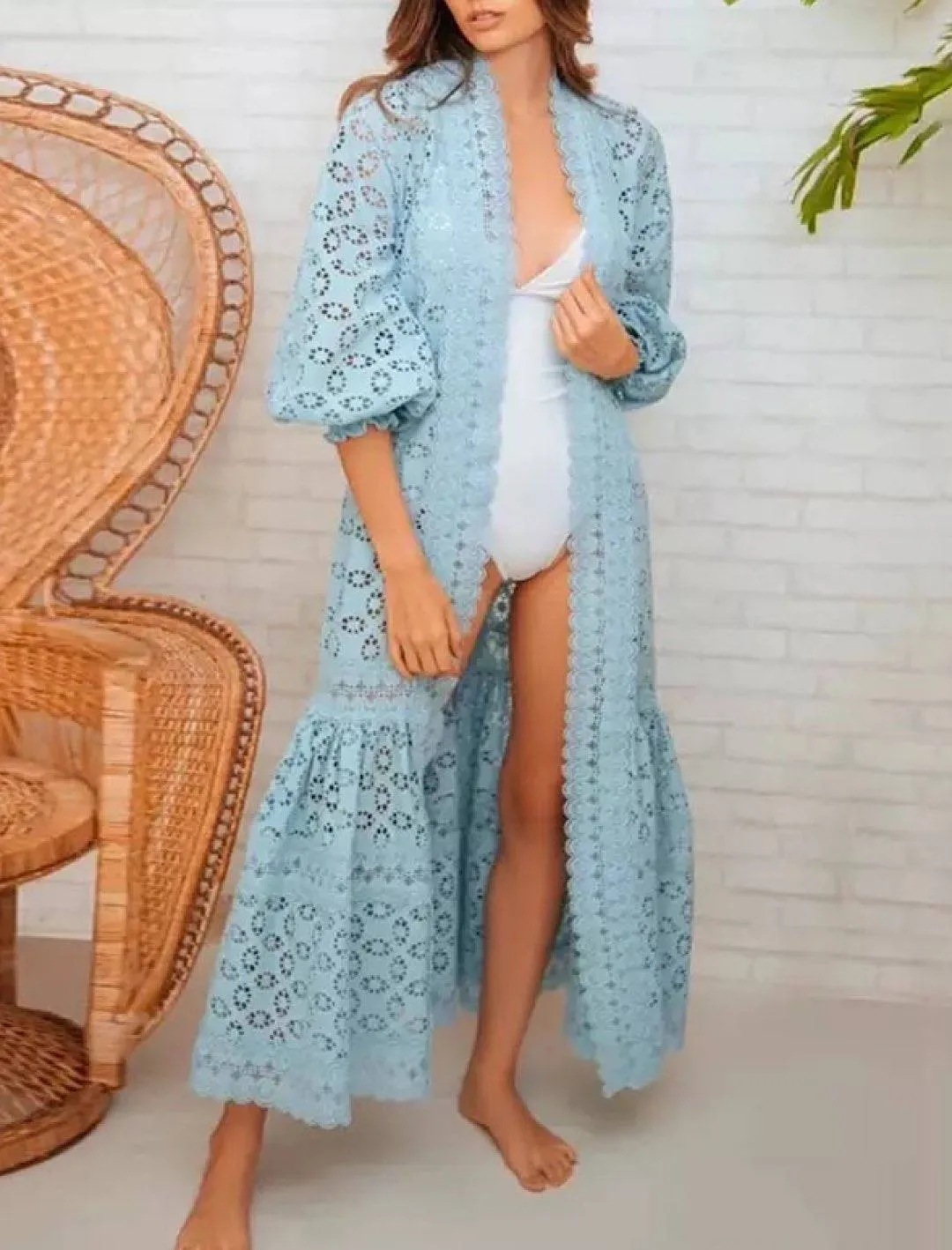 Embroidered Lace Long Cover Up Dress