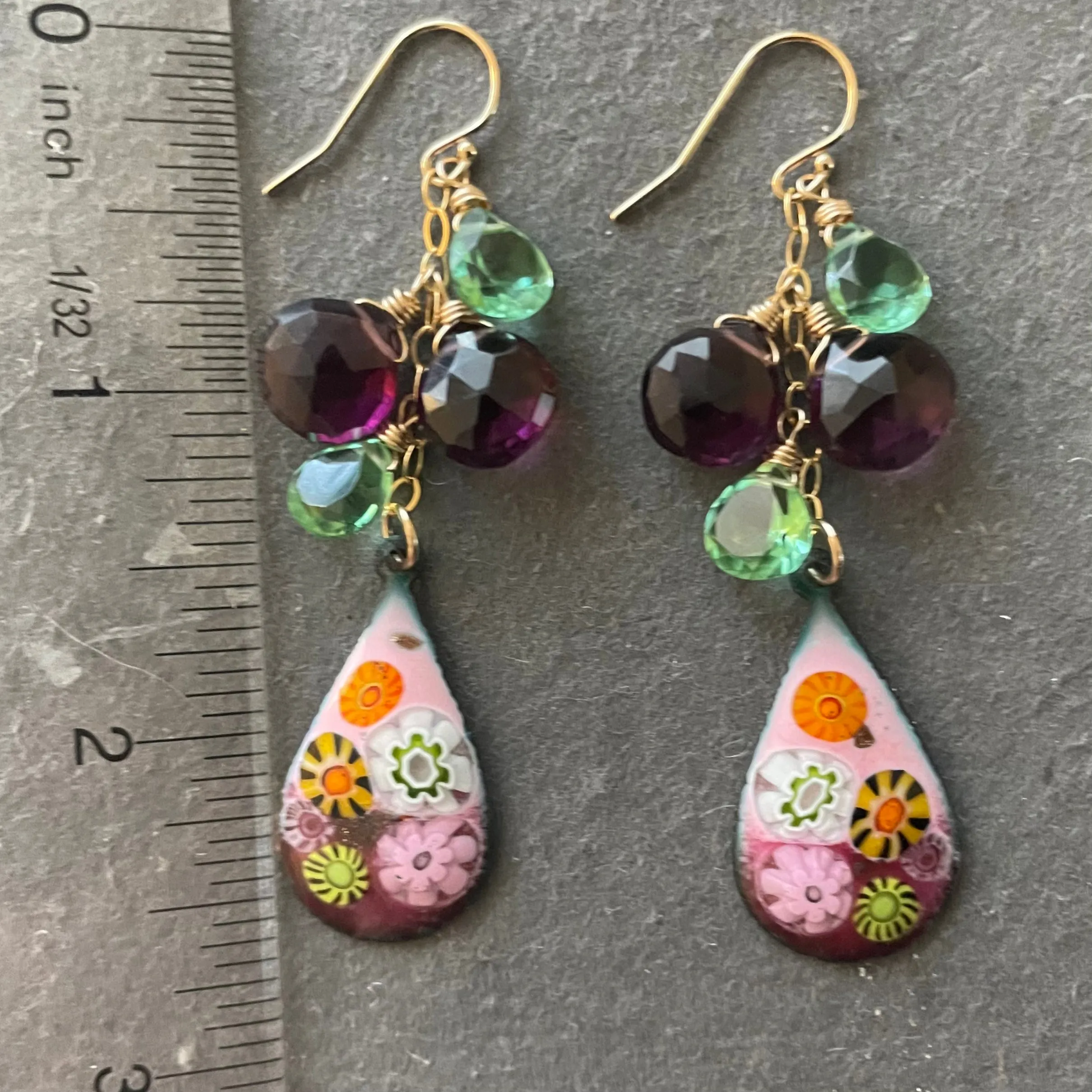 Enamel Millefiori Dangles, OOAK, Plum