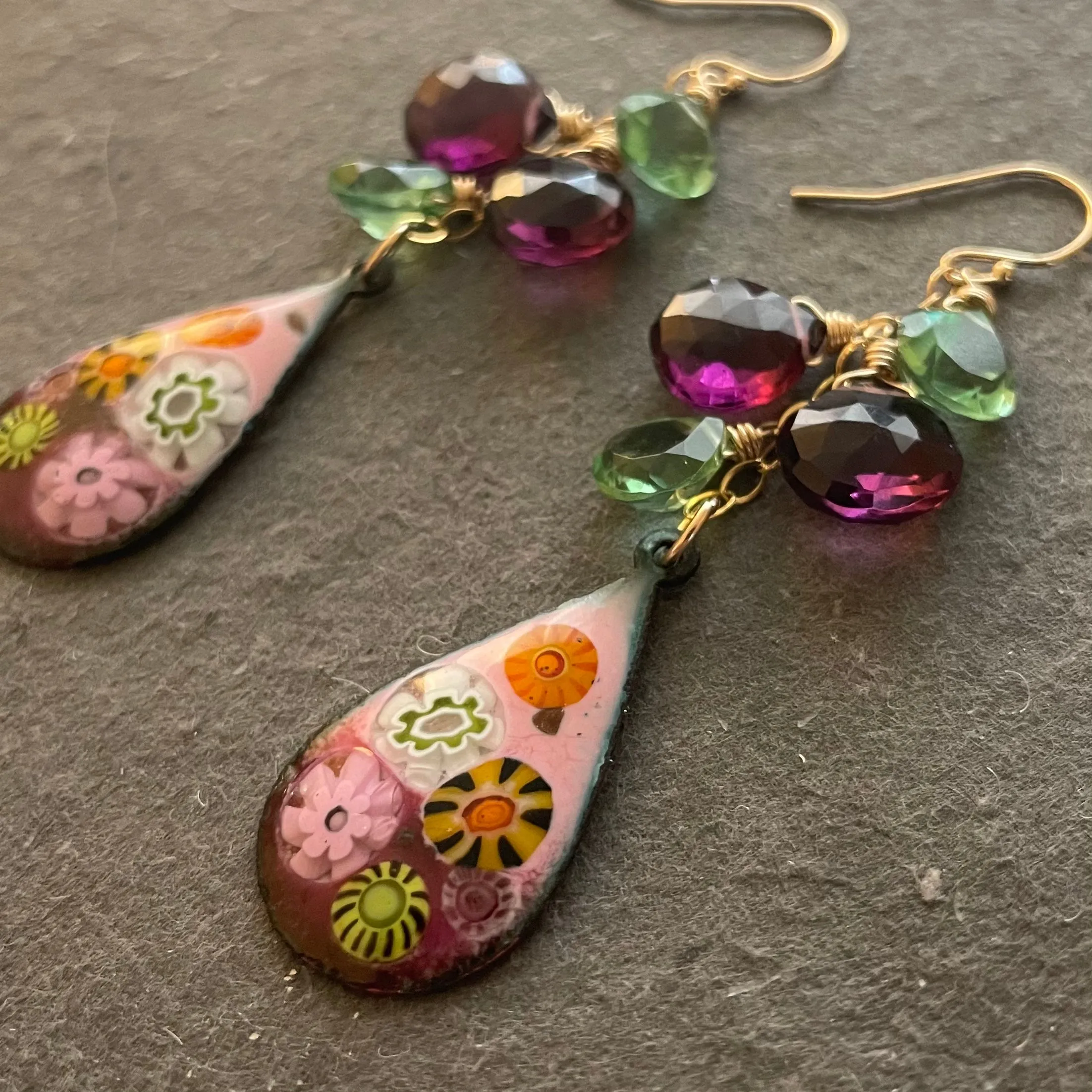 Enamel Millefiori Dangles, OOAK, Plum