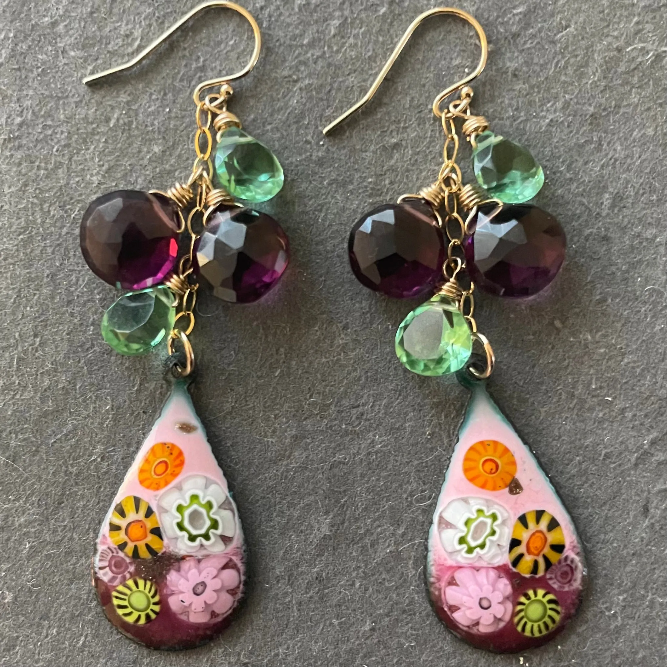 Enamel Millefiori Dangles, OOAK, Plum