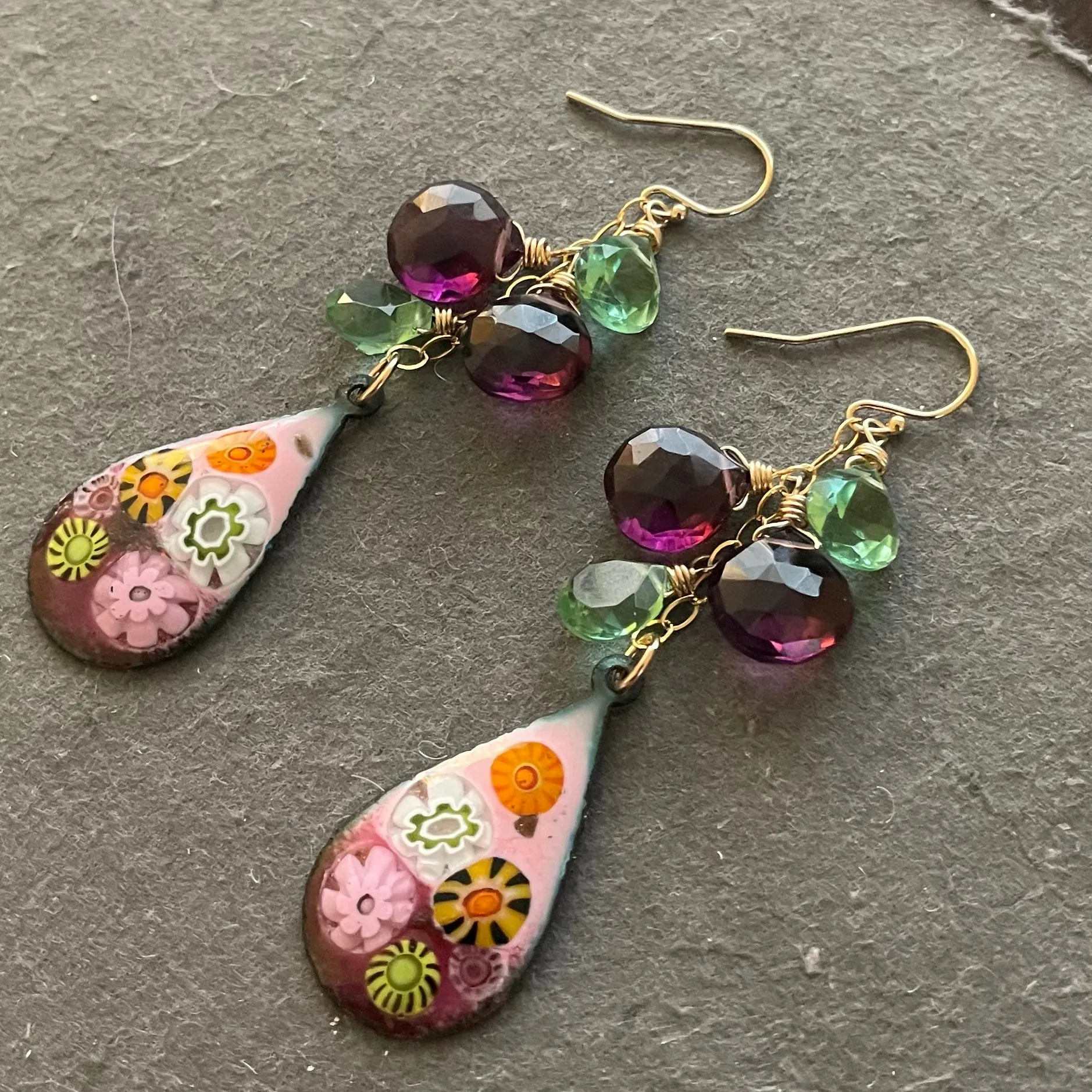 Enamel Millefiori Dangles, OOAK, Plum