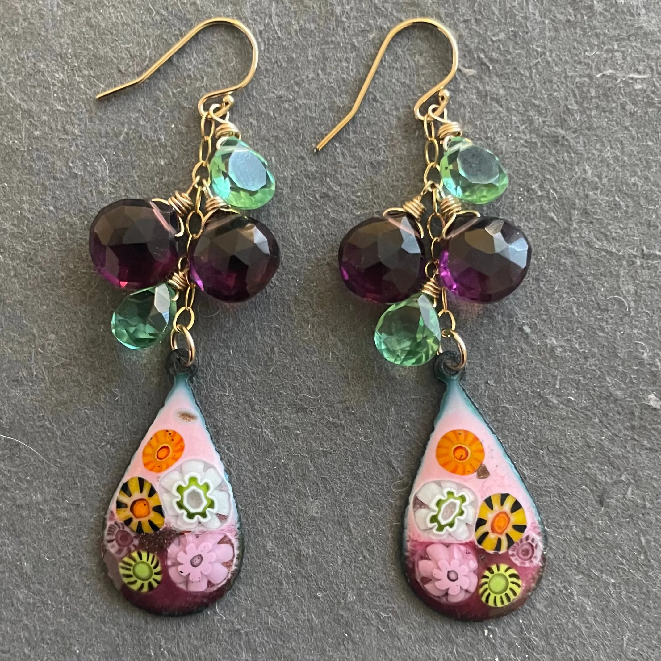 Enamel Millefiori Dangles, OOAK, Plum